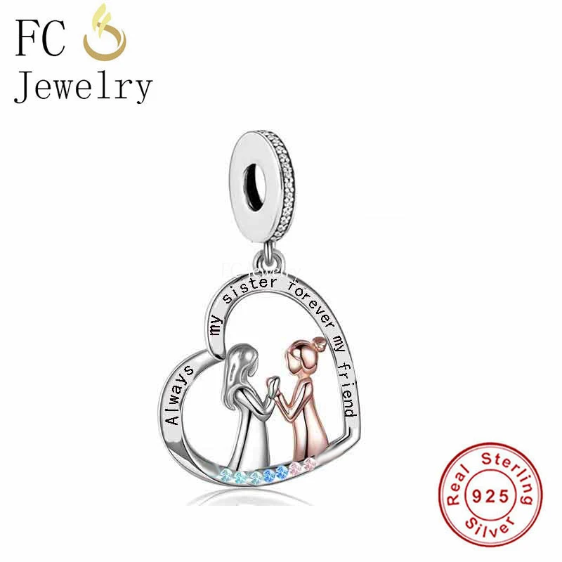 

FC Jewelry Fit Original Pan Charms Bracelet 925 Sterling Silver Sisters Forever My Friends Bead For Making Women Berloque DIY