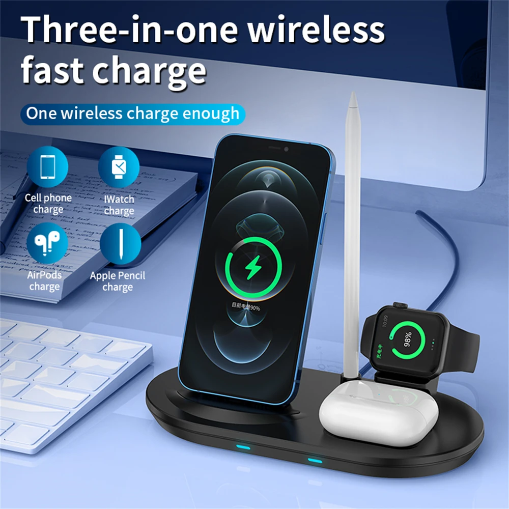 3 in 1 15W Wireless Charger Station for iPhone 12 11 XS Fast Charging Dock Stand for Apple Watch AirPods Pro Apple Pencil Holder 
3 in 1 15W Wireless Charger Station for iPhone 12 11 XS Fast Charging Dock Stand for Apple Watch AirPods Pro Apple Pencil Holder