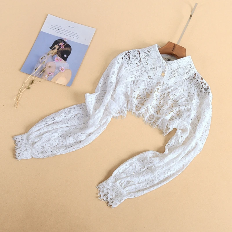 Women Puff Long Sleeve Lapel Half Top Blouse Hollow Out Eyelash Floral Lace Detachable False Fake Collar Dickey Necklace art
Women Puff Long Sleeve Lapel Half Top Blouse Hollow Out Eyelash Floral Lace Detachable False Fake Collar Dickey Necklace art