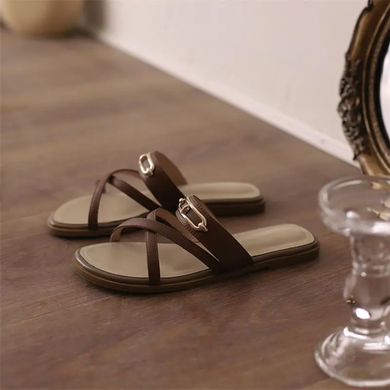 Meotina Women Sandals Genuine Leather Shoes Round Toe Flat Slides Narrow Band Casual Slippers Summer Ladies Footwear Apricot 41
Meotina Women Sandals Genuine Leather Shoes Round Toe Flat Slides Narrow Band Casual Slippers Summer Ladies Footwear Apricot 41