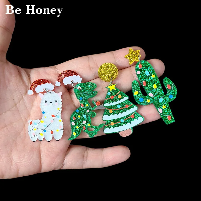 Trendy Xmas Holiday Jewelry Christmas Party Glitter Llama dinosaur Tree Cactus characters Animal acrylic earrings accessories
Trendy Xmas Holiday Jewelry Christmas Party Glitter Llama dinosaur Tree Cactus characters Animal acrylic earrings accessories