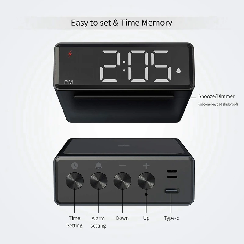 Digital Alarm Clock with Wireless Charger - Clear LED Display for Bedroom Office Travel, Compatible for iPhone
Digital Alarm Clock with Wireless Charger - Clear LED Display for Bedroom Office Travel, Compatible for iPhone