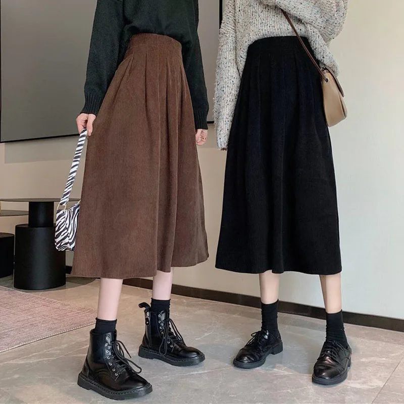 FAKUNTN Lucyever Women's Corduroy Midi Skirts Vintage Brown Black High Waist A-line Skirts Female 2021 Autumn Winter Fashion
FAKUNTN Lucyever Women's Corduroy Midi Skirts Vintage Brown Black High Waist A-line Skirts Female 2021 Autumn Winter Fashion