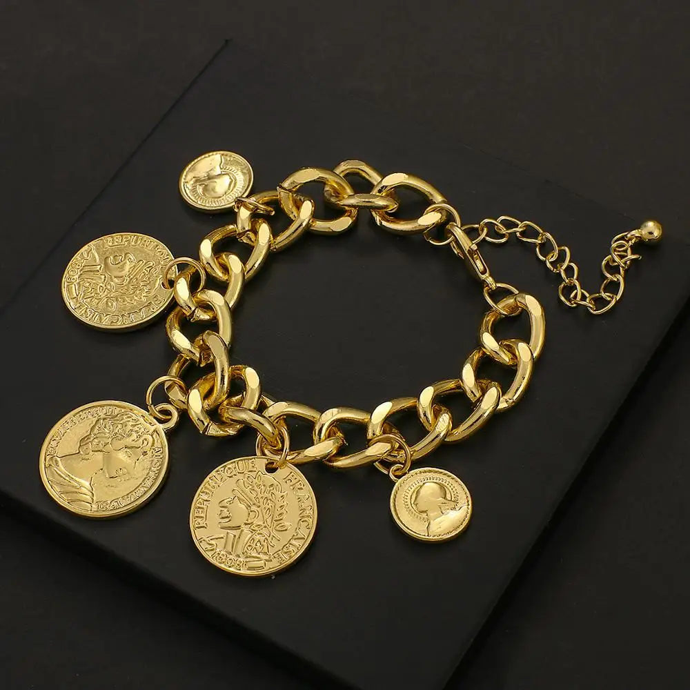 

Flashbuy Gold Color Chain Coins Bracelet Personality Vintage Portrait Charms Bracelets For Women Fashion Accessories