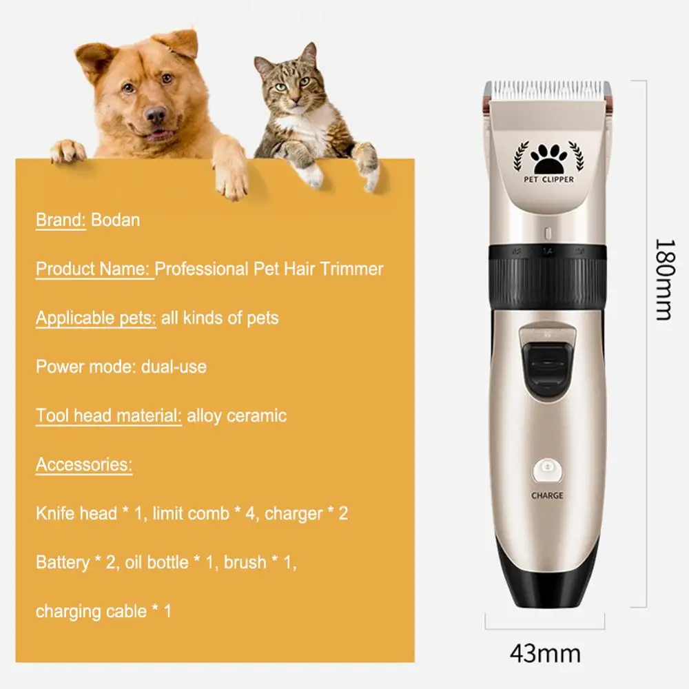 1Pcs Pet Electric Hair Clipper Set Low Vibration Design Noise Dog Cat Hair Trimmer USB Charger With Battery Dog Supplies
1Pcs Pet Electric Hair Clipper Set Low Vibration Design Noise Dog Cat Hair Trimmer USB Charger With Battery Dog Supplies