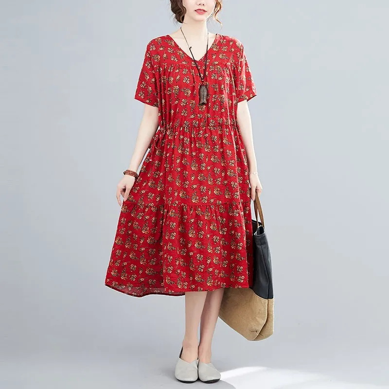 Women Cotton Linen Loose Casual Dress New Arrival 2021 Summer Simple Style V-neck Vintage Floral Print Female Long Dresses S3350
Women Cotton Linen Loose Casual Dress New Arrival 2021 Summer Simple Style V-neck Vintage Floral Print Female Long Dresses S3350