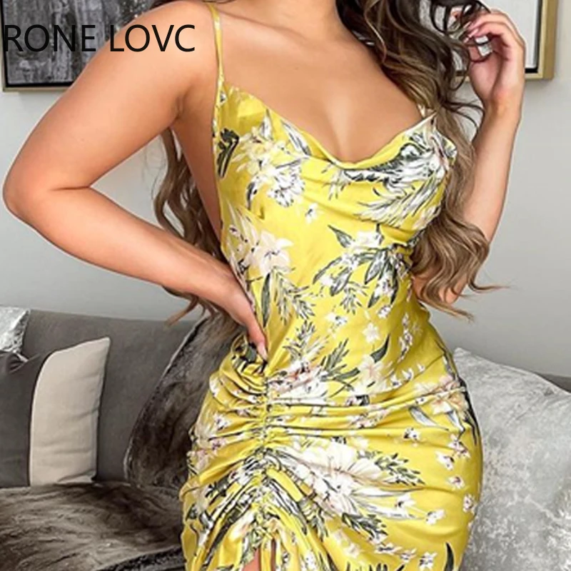 Women Satin Cowl Neck Drawstring Ruched Floral Print Dress Bodycon Dress Summer Dress
Women Satin Cowl Neck Drawstring Ruched Floral Print Dress Bodycon Dress Summer Dress