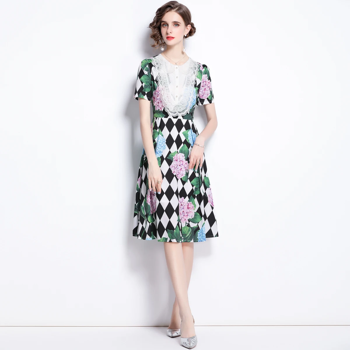 2021 New Summer Midi Dress Women Floral Print Lace Patchwork Short Sleeve Holiday Style Elegant Robes
2021 New Summer Midi Dress Women Floral Print Lace Patchwork Short Sleeve Holiday Style Elegant Robes