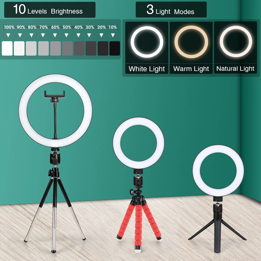 16/26cm Photography Light LED Selfie Flash RingLight Desktop Dimmable Camera Phone Ring Lamp For Makeup Video Live Photo Studio
16/26cm Photography Light LED Selfie Flash RingLight Desktop Dimmable Camera Phone Ring Lamp For Makeup Video Live Photo Studio