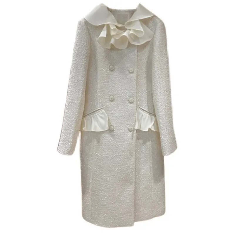 French style small fragrance tweed woolen coat women ruffles collar stitching double breasted overcoat
French style small fragrance tweed woolen coat women ruffles collar stitching double breasted overcoat