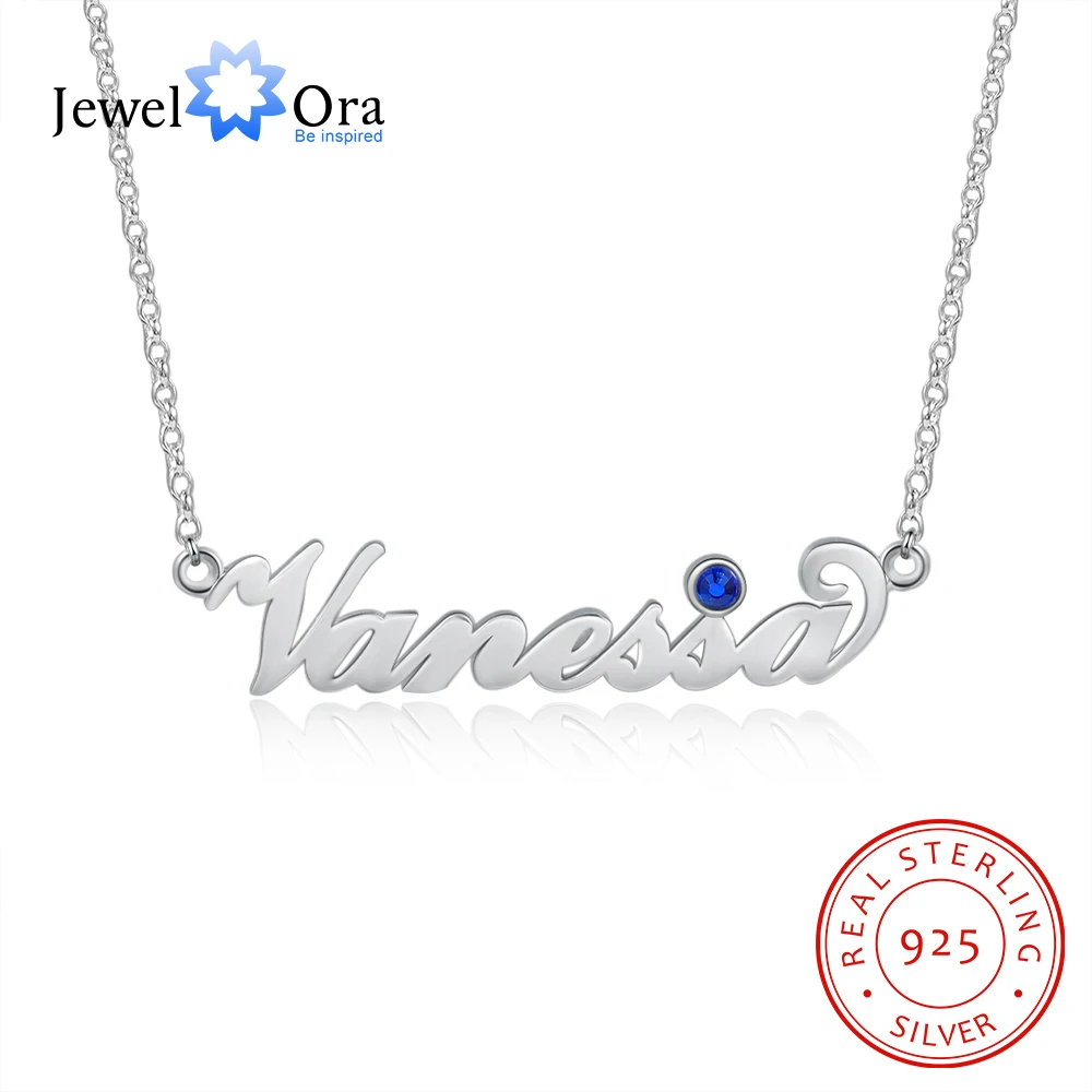 JewelOra Customized 925 Sterling Silver Nameplate with DIY Birthstone Personalized Letter Name Necklace Silver Fine Jewelry Gift
JewelOra Customized 925 Sterling Silver Nameplate with DIY Birthstone Personalized Letter Name Necklace Silver Fine Jewelry Gift