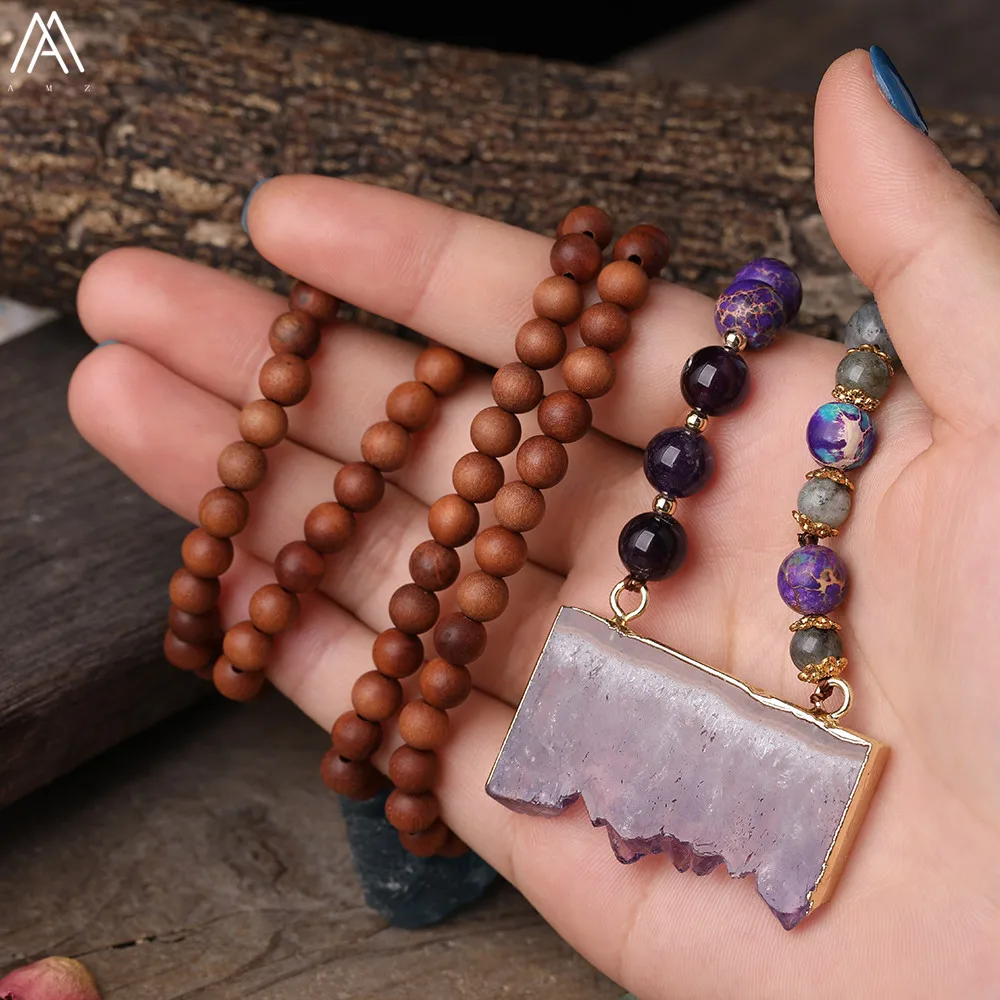 Natural Amethysts Quartz Slab Beads Pendant 6mm Round Sea Sediment Jaspers Fragrant Wooden Prayer Beads Cord Knotted Necklace
Natural Amethysts Quartz Slab Beads Pendant 6mm Round Sea Sediment Jaspers Fragrant Wooden Prayer Beads Cord Knotted Necklace