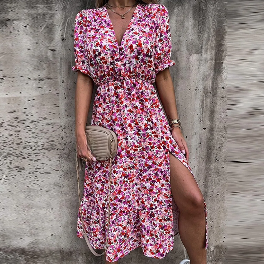 Spring New Short Sleeve Floral Dress Women Casual High Waist Sexy V Neck Print Dress For Woman Summer Knee Length Dress New 2021
Spring New Short Sleeve Floral Dress Women Casual High Waist Sexy V Neck Print Dress For Woman Summer Knee Length Dress New 2021