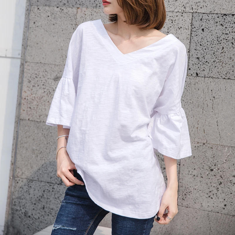 Cotton 100% White Women T-Shirts Summer New 2021 Flare Sleeved Loose Solid Female Casual Pulls Tops Tees
Cotton 100% White Women T-Shirts Summer New 2021 Flare Sleeved Loose Solid Female Casual Pulls Tops Tees