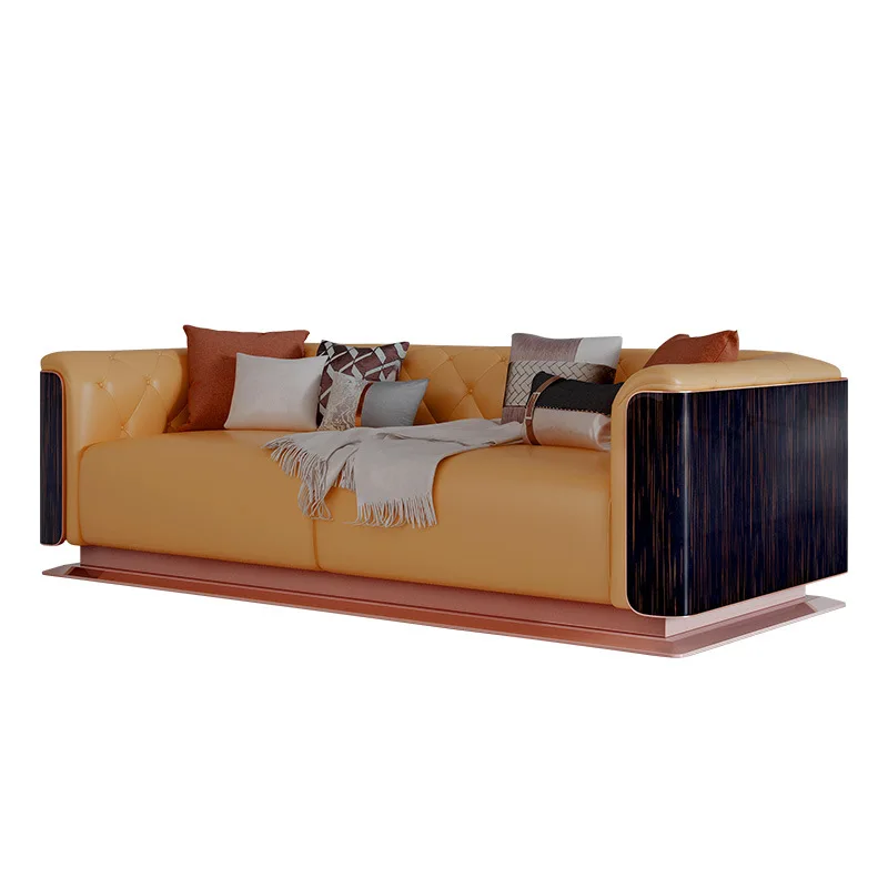 modern head layer cowhide sofa living room combination ebony solid wood paint villa furniture 
modern head layer cowhide sofa living room combination ebony solid wood paint villa furniture