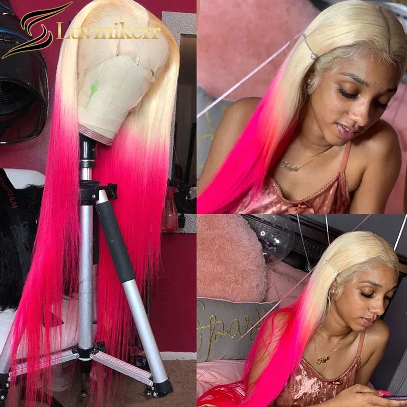 Hd Transparent Human Hair Wig Pink Ombre 613 Blonde Colored Long Straight 13x6 Lace Frontal Wig Pre Plucked 30 Inch Wig For Wome 
Hd Transparent Human Hair Wig Pink Ombre 613 Blonde Colored Long Straight 13x6 Lace Frontal Wig Pre Plucked 30 Inch Wig For Wome