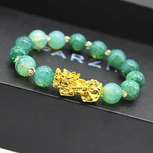 Feng Shui 10mm Obsidian Stone Beads Bracelet For Women Unisex Wristband Plate Gold Black Pixiu Wealth Good Luckcy Men Bracelet