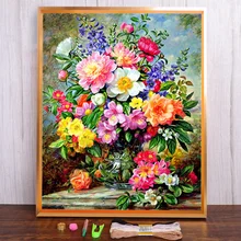 Flower Bouquet Printed Water-Soluble Canvas 11CT Cross-Stitch Set DIY Embroidery DMC Threads Handicraft work Design
