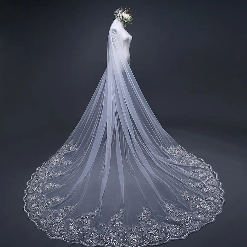 New 4M One-Layer Women Trailing Cathedral Long Wedding Veil Embroidered Floral Lace Applique Scalloped Trim Bridal Veil With
New 4M One-Layer Women Trailing Cathedral Long Wedding Veil Embroidered Floral Lace Applique Scalloped Trim Bridal Veil With