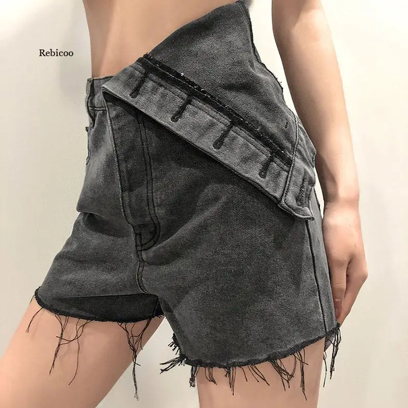 

Женские джинсовые шорты в стиле Харадзюку, повседневные Модные Асимметричные шорты из полиэстера в стиле ретро, весна-лето 2021
