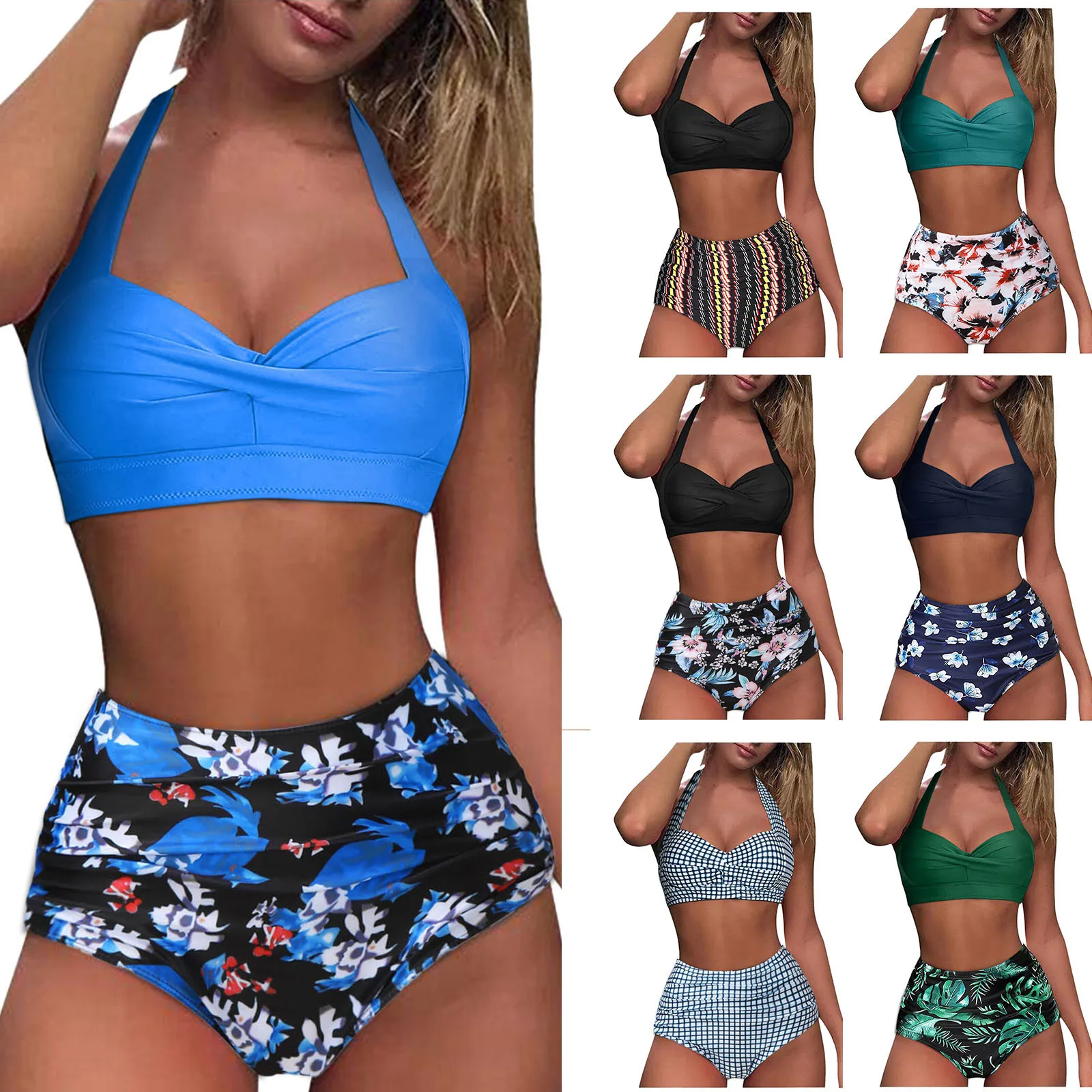 Swimsuit Vintage Two Piece Swimwear Women Leaf Floral Print Swimsuit Retro Halter Ruched High Waist Print Brazilian Bikini Set
Swimsuit Vintage Two Piece Swimwear Women Leaf Floral Print Swimsuit Retro Halter Ruched High Waist Print Brazilian Bikini Set