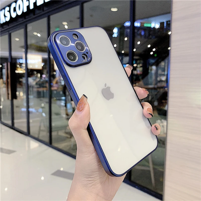 Luxury Plating Transparent Phone Case For iPhone 12 Pro Max Bumper Shockproof Back Cover