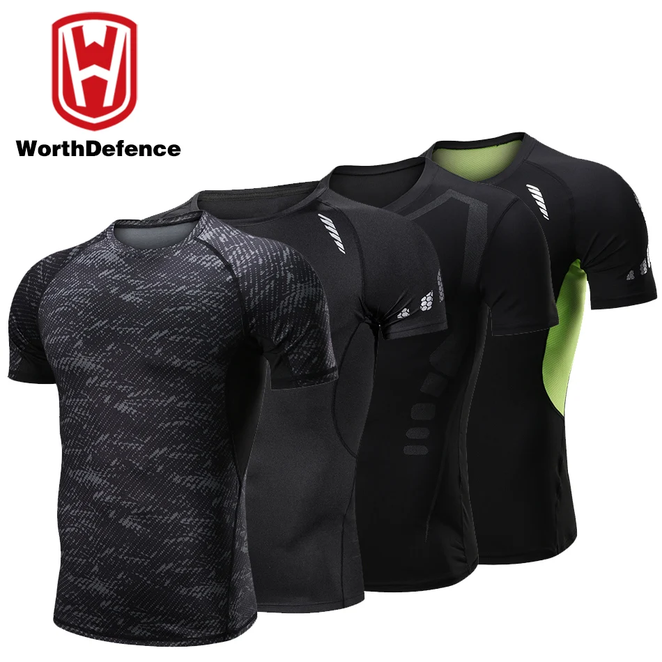 Worthdefence Compression T-Shirt Clothing for Summer Men Quick Dry Sports Wear Running Jogging Gym Fitness Workout Shirt Clothes |