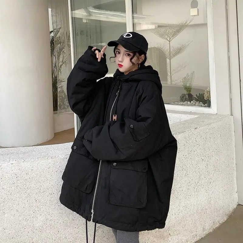 Cargon down jacket female 2021 black warm jacket new Korean fashion preppy style loose thickened both sides jacket parkas trend
Cargon down jacket female 2021 black warm jacket new Korean fashion preppy style loose thickened both sides jacket parkas trend