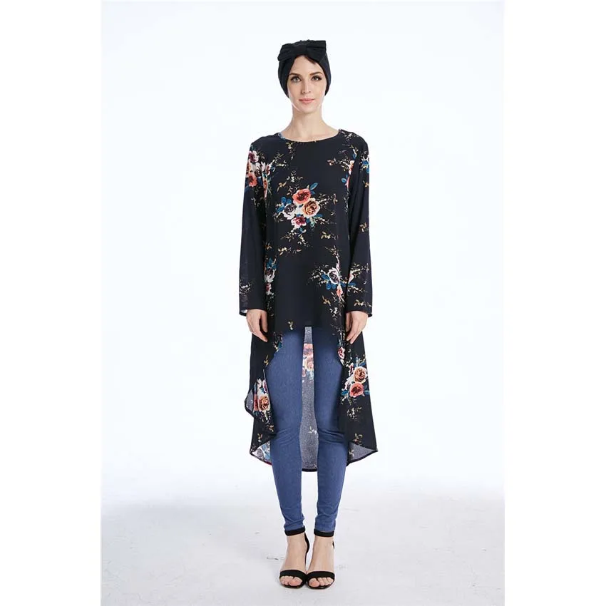 Muslim Abaya Dress Top Woman Tuxedo Style Irregular Muslimah Islamic Blouse Floral Print Soft Tops Arab Fashion Clothing | Тематическая