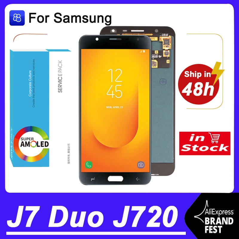 100% Оригинальный AMOLED 5 ''дисплей для Samsung Galaxy J7 Duo 2018 J720 J720F Полный ЖК-дисплей