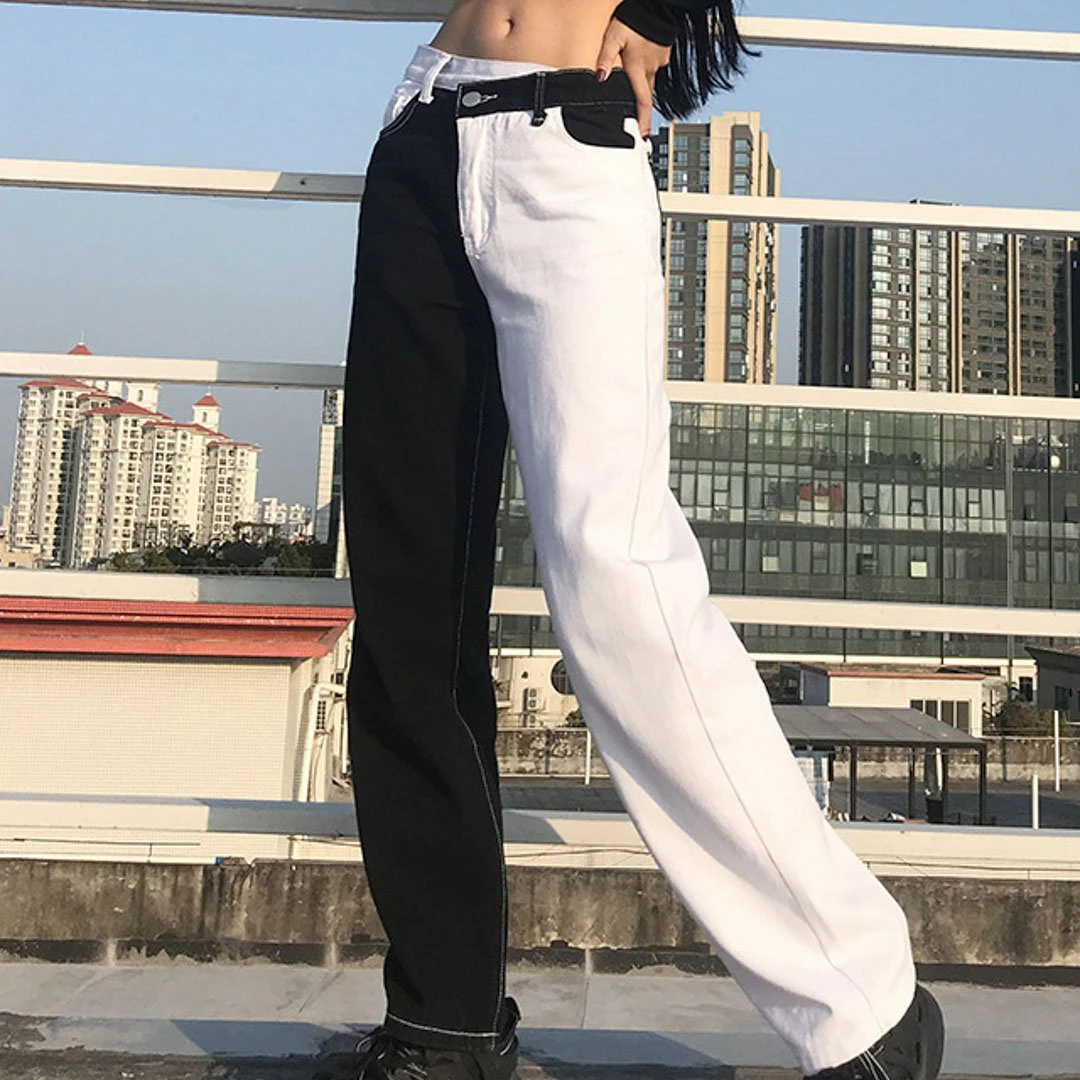 Autumn Women's Jeans Y2K Streetwear Black White Panelled Denim Trousers Pants Boyfriends Girl Vintage Casual High Waist Clothing
Autumn Women's Jeans Y2K Streetwear Black White Panelled Denim Trousers Pants Boyfriends Girl Vintage Casual High Waist Clothing