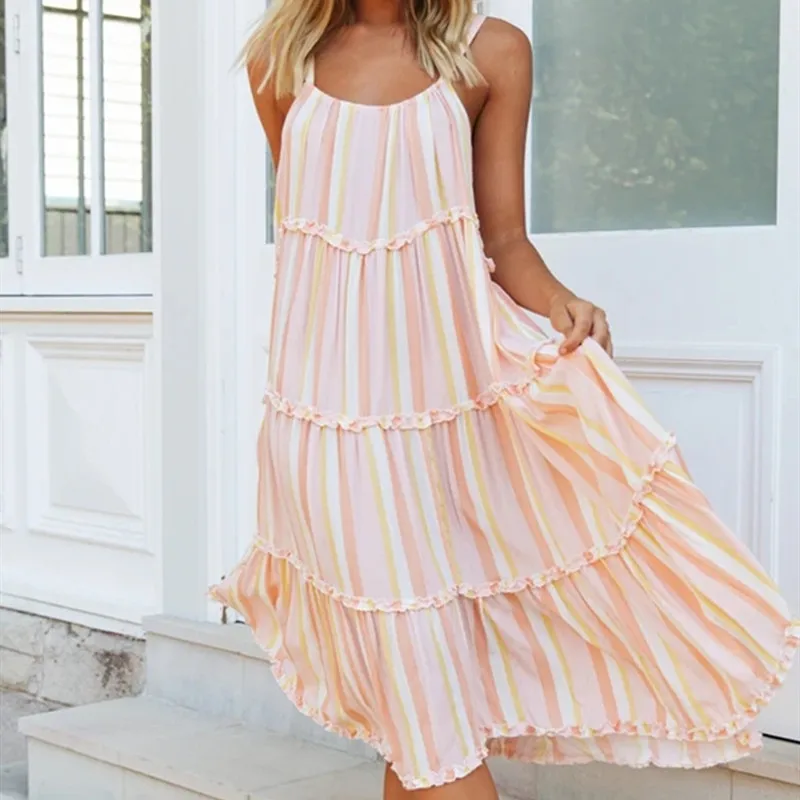 New Arrival Elegant Women Striped Maxi Dress Summer 2020 Sexy Spaghetti Straps Loose Dress
New Arrival Elegant Women Striped Maxi Dress Summer 2020 Sexy Spaghetti Straps Loose Dress