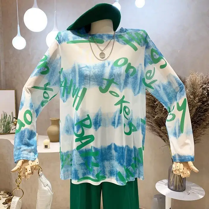 Long Sleeve T-shirt Mid-Length Letter Printed Thin round Neck Top Women 's Summer 2021 New Korean Mesh Tie dye T-shirt
Long Sleeve T-shirt Mid-Length Letter Printed Thin round Neck Top Women 's Summer 2021 New Korean Mesh Tie dye T-shirt