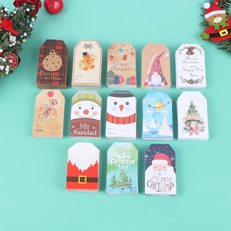 

50/100pcs Merry Christmas Paper Gift Tag Snowman Deer Santa Claus Paper Label Hang Tags Party DIY Decor Xmas Gift Wrapping Tags