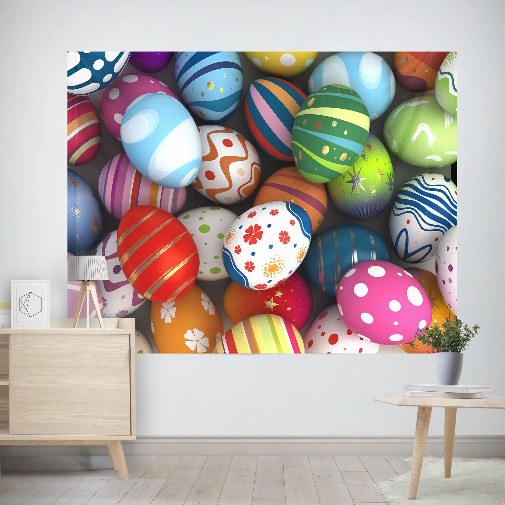 

Easter Eggs Wall Hanging Tapestry Bedroom Wall Blanket Decor Colorful Cartoon Rabbit Ears Wall Fabric Carpet Cloth Tapestries