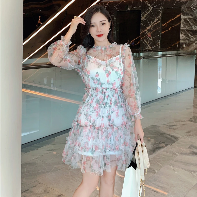 Floral Print Spring Mini Dress Women O-Neck Chiffon Dress Plus Size Mesh Sweet Ruffles French Beach Dress Pleated Sling D063
Floral Print Spring Mini Dress Women O-Neck Chiffon Dress Plus Size Mesh Sweet Ruffles French Beach Dress Pleated Sling D063
