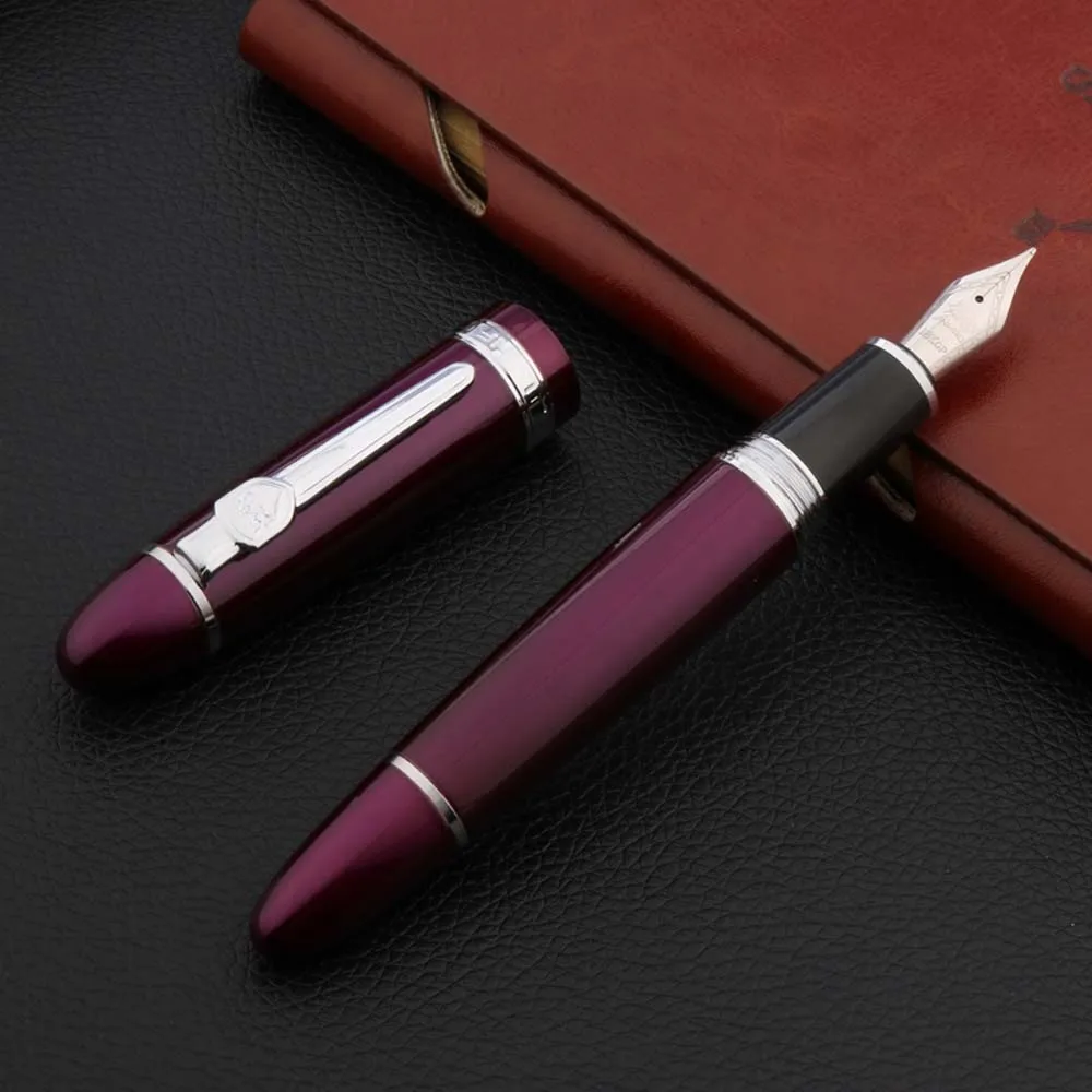 Ручка перьевая Jinhao 159 высокого качества, медный спиннинг, подпись фиолетовая серебристая с гибкими перьями 0,7 мм и 1,2 мм, чернила для офиса и школы.
