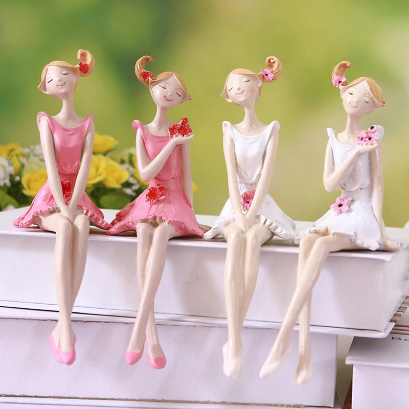 2pcs Angel Resin Craft Figurines Wedding Home Decor Fairy Miniature Dollhouse
