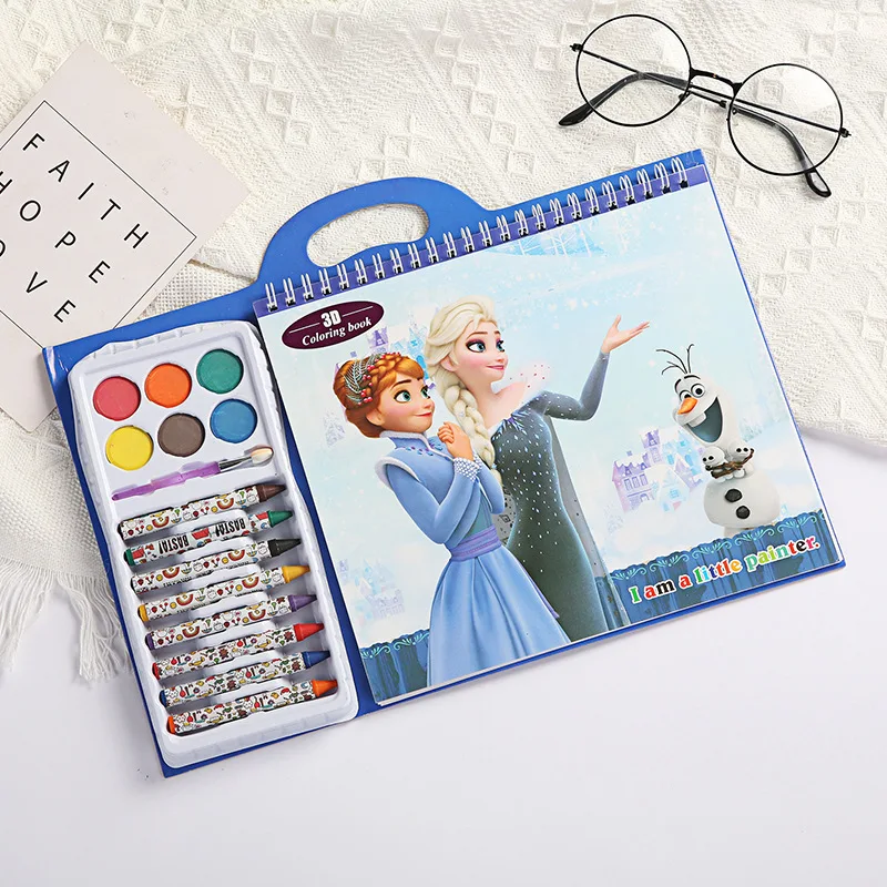 

Disney Frozen Mickey Crayon Painting Book Set Color Cute Graffiti Watercolor Painting Set Baby Fun Puzzle Coloring Book Gift