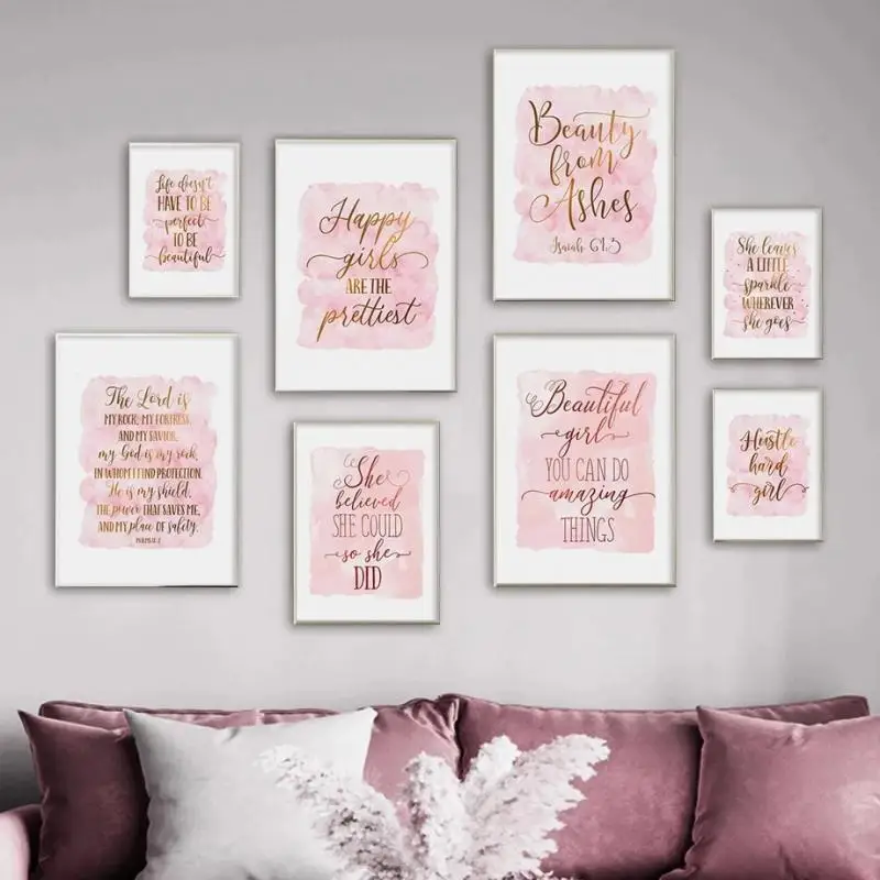 Nordic Posters and Prints Encouraging Spiritual Quotes Rose Gold Letter Watercolor Pink Canvas Painting Wall Art Home Decoration 
Nordic Posters and Prints Encouraging Spiritual Quotes Rose Gold Letter Watercolor Pink Canvas Painting Wall Art Home Decoration