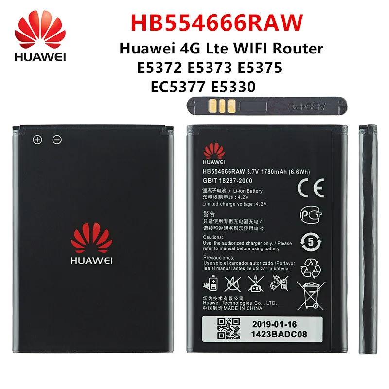 100% Оригинальный аккумулятор Huawei HB554666RAW 1780 мАч для маршрутизатора HUAWEI 4G Lte E5372 E5373