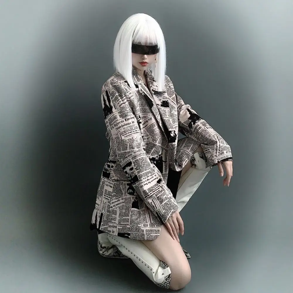 Original Design Newspaper Magazine Pattern Printing blazer Jacket Autumn and Winter Coat Punk Women's clothing
Original Design Newspaper Magazine Pattern Printing blazer Jacket Autumn and Winter Coat Punk Women's clothing