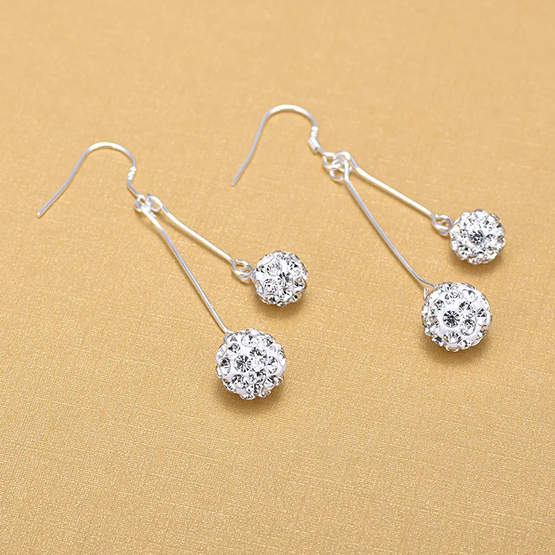 Fashion Elegant 925 Silver Dangle Earrings Double Crystal Ball Women Silver Drop Earrings
Fashion Elegant 925 Silver Dangle Earrings Double Crystal Ball Women Silver Drop Earrings