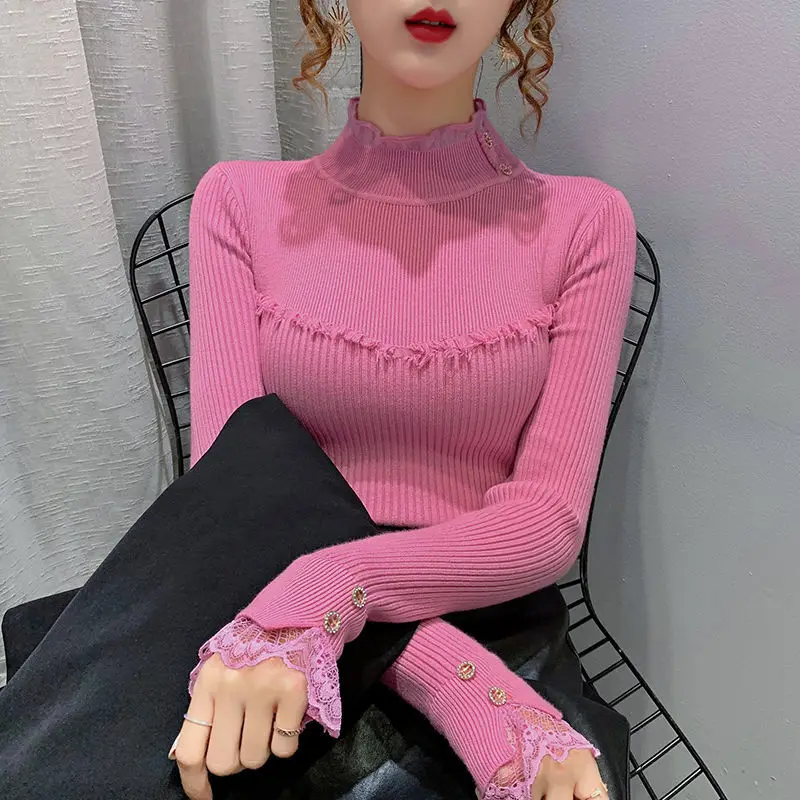 2021 Autumn Winter New Ruffles Mock Neck Sweaters Lady Button High Elastic Waist Solid Jumper Female Slim Knitted Pullovers S158
2021 Autumn Winter New Ruffles Mock Neck Sweaters Lady Button High Elastic Waist Solid Jumper Female Slim Knitted Pullovers S158