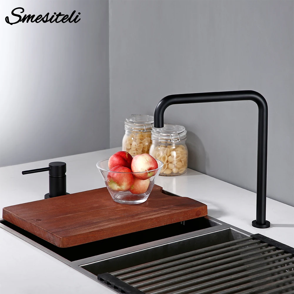 Smesiteli 360 Degree Swivle Kitchen Faucet Solid Brass Double Hole Single Handle Matt Black L-Shaped Kitchen Wash Basin Faucet
Smesiteli 360 Degree Swivle Kitchen Faucet Solid Brass Double Hole Single Handle Matt Black L-Shaped Kitchen Wash Basin Faucet