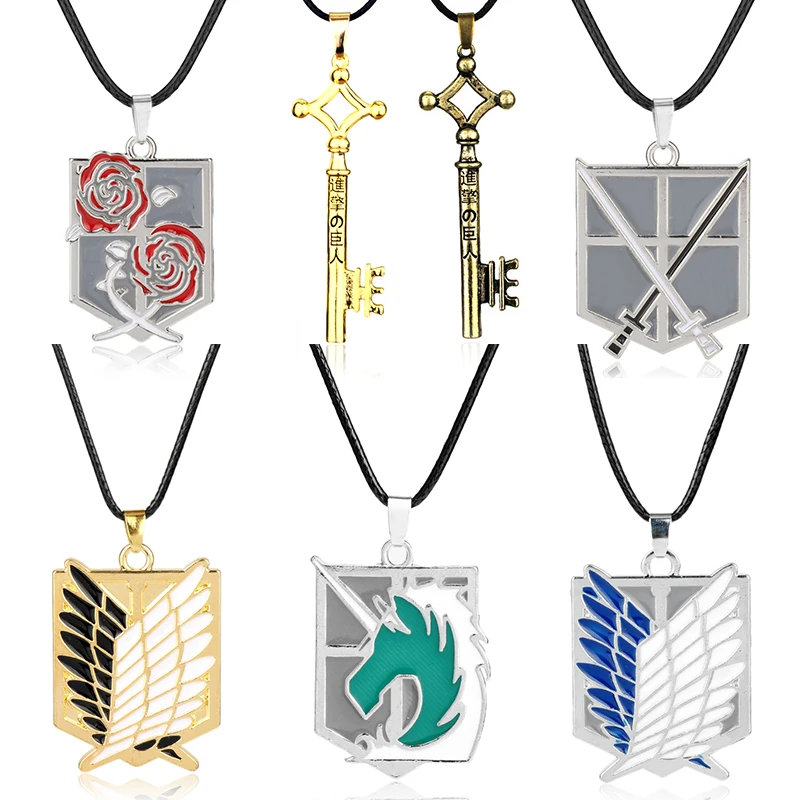 

Attack On Titan Necklace Anime Eren Key Shingeki No Kyojin Pendant Necklace Wings Of Liberty Badge Necklace Colar Fans Cosplay