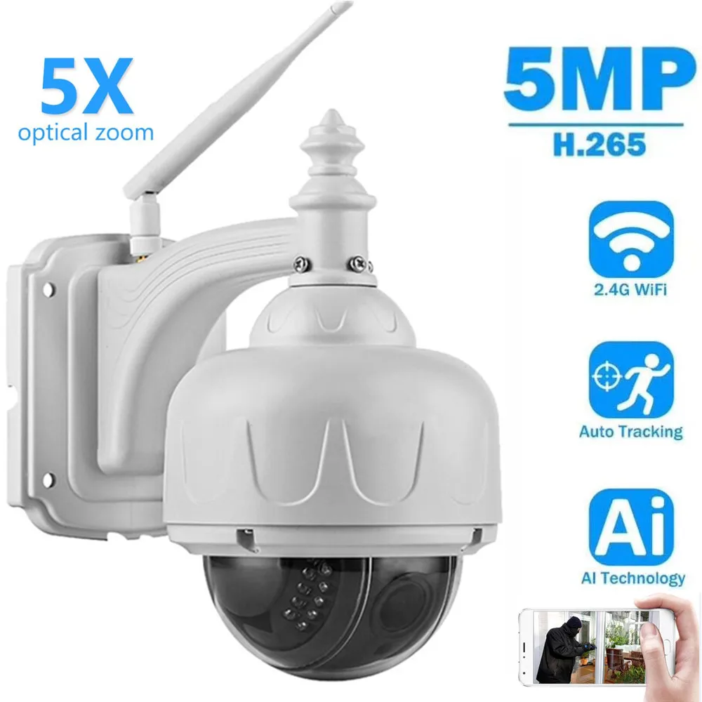 5MP беспроводная IP камера Wifi PTZ 5X оптический зум H.265 CCTV сеть видеонаблюдения автоматическое отслеживание и микрофон ИК Ночное Видение
5MP беспроводная IP камера Wifi PTZ 5X оптический зум H.265 CCTV сеть видеонаблюдения автоматическое отслеживание и микрофон ИК Ночное Видение