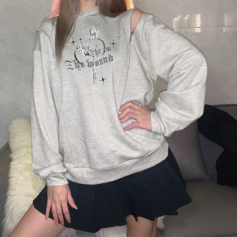 Aboutlee Sweet And Cool Personality Digging Shoulder Printed Hooded Sweater Women's Wild Loose And Thin Long-Sleeved Tops
Aboutlee Sweet And Cool Personality Digging Shoulder Printed Hooded Sweater Women's Wild Loose And Thin Long-Sleeved Tops