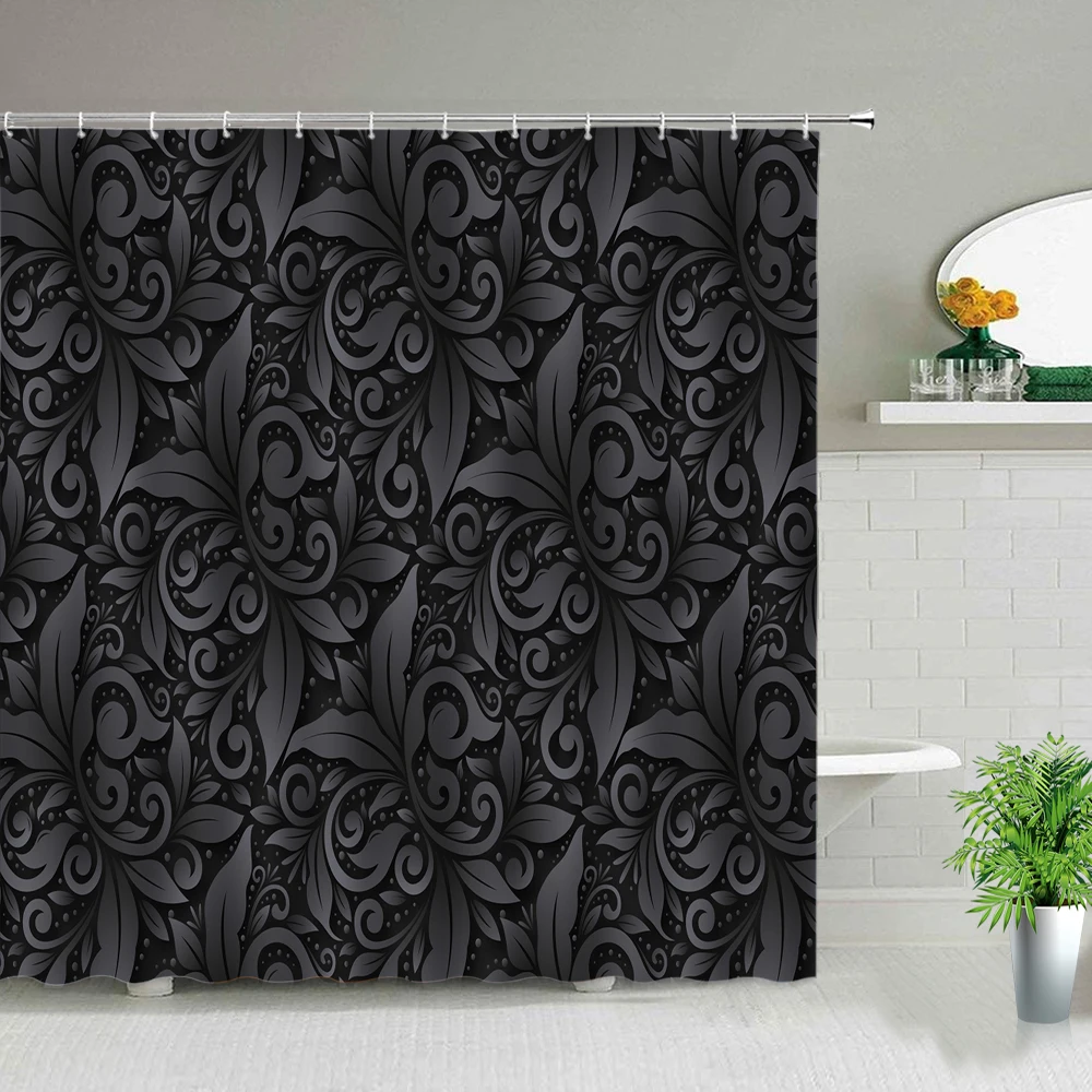 Black Bathroom Fabric Shower Curtains Geometric Printing Bohemian Flowers Green Leaves Hanging Curtain Set Bath Screen With Hook
Black Bathroom Fabric Shower Curtains Geometric Printing Bohemian Flowers Green Leaves Hanging Curtain Set Bath Screen With Hook