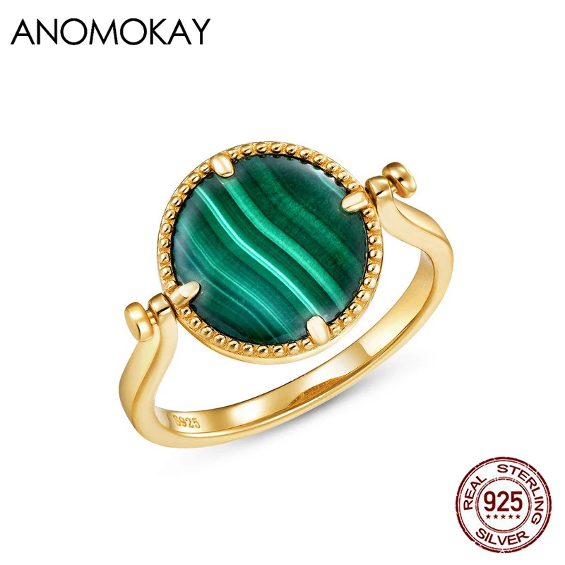 Anomokay New Round Green Malachite Gold Color Rings Two Sides Different Free Size 925 Silver Rings for Women Jewelry Gift
Anomokay New Round Green Malachite Gold Color Rings Two Sides Different Free Size 925 Silver Rings for Women Jewelry Gift